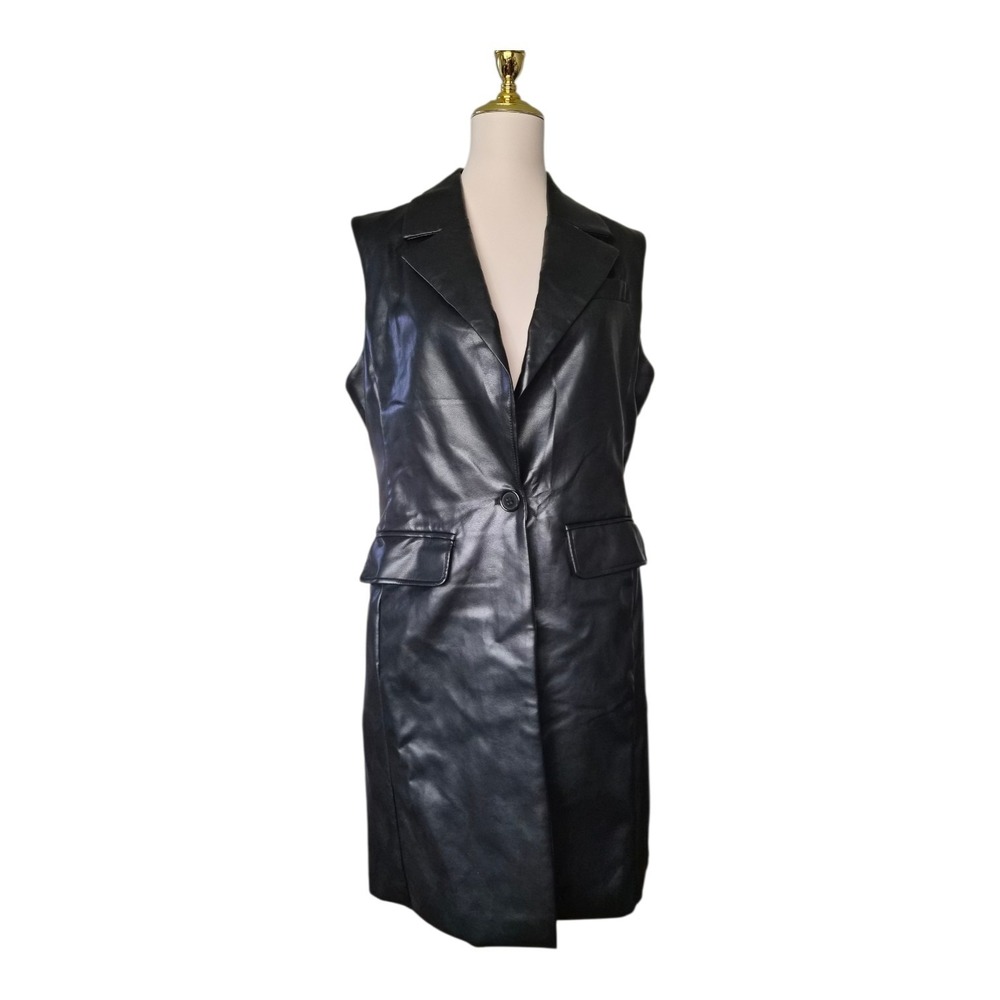 Bagatelle Collection Faux Leather Sleeveless Vest Dress Black Button Front M Nwt
